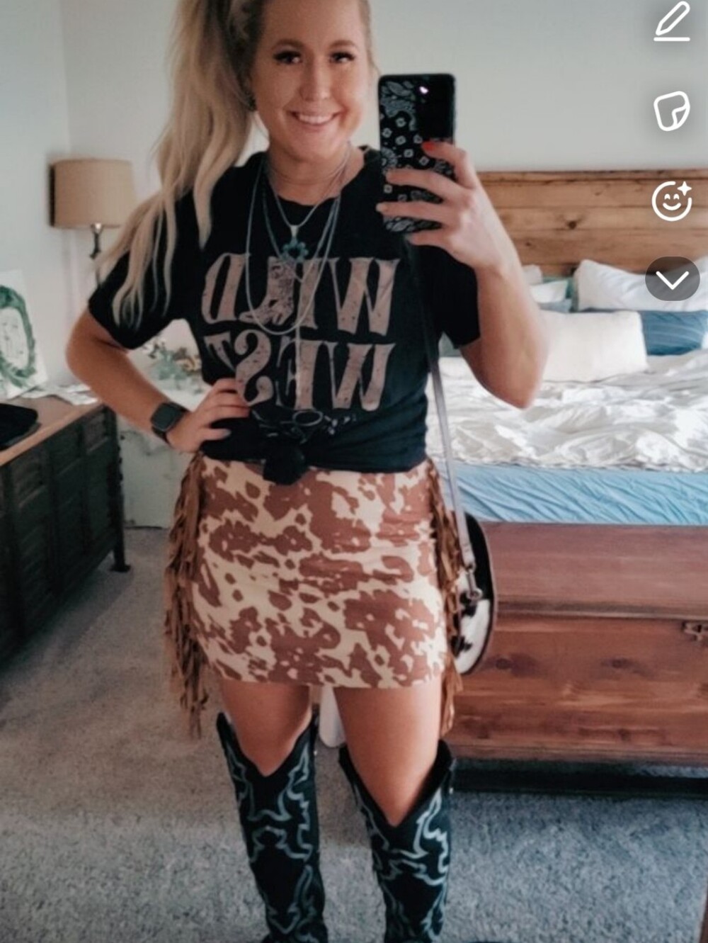 Cowhide-Print Mini Skirt in Brown and White
